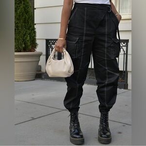KarenBritChick Black Cargo Pants with Contrast Stitching - Amazon The Drop